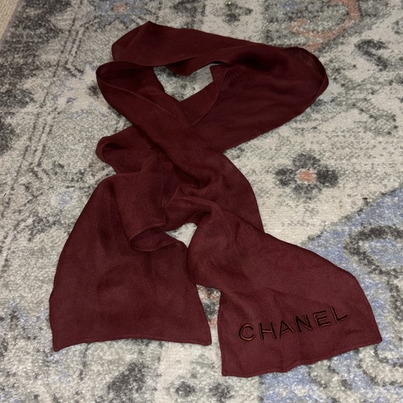 Chanel Maroon Sheer Silk Scarf - Picture 2 of 5